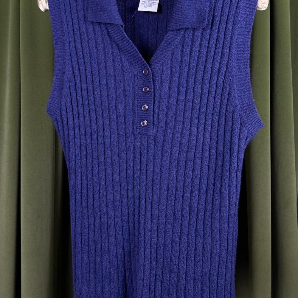 White Stag Womens Blue Ribbed Knit Sweater Vest Collared Henley Sleeveless Small